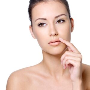 Woman touching her lip liner